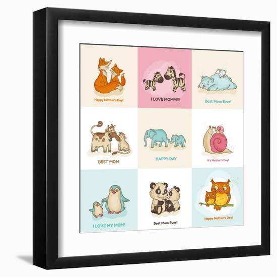 Happy Mother's Day Cards - with Cute Animals - in Vector-woodhouse-Framed Art Print