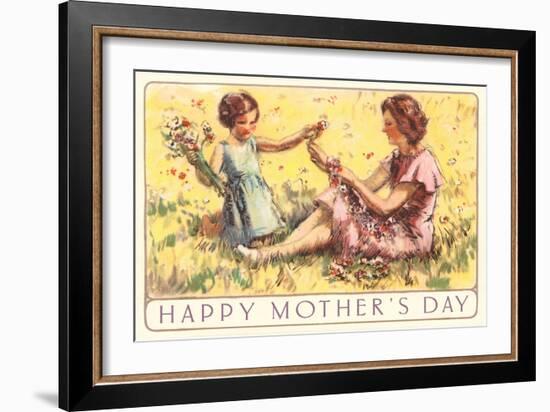 Happy Mothers Day, Mother and Child on Grass-null-Framed Art Print