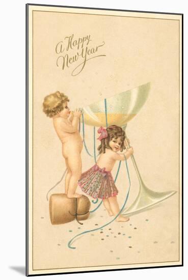 Happy New Year, Baby Drinking Champagne-null-Mounted Art Print