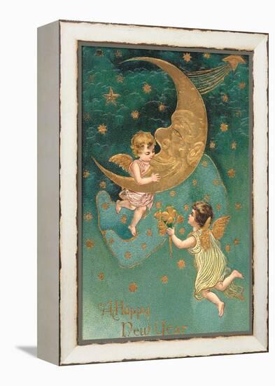 Happy New Year, Cherubs at Moon-null-Framed Stretched Canvas