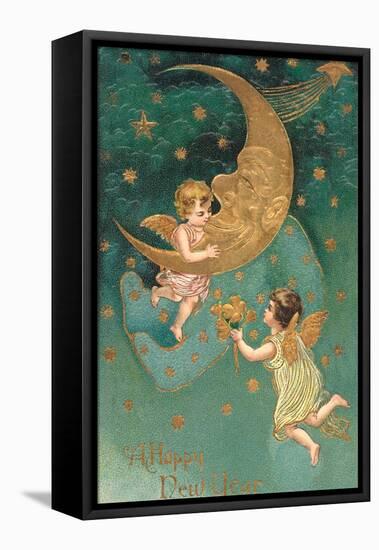 Happy New Year, Cherubs at Moon-null-Framed Stretched Canvas