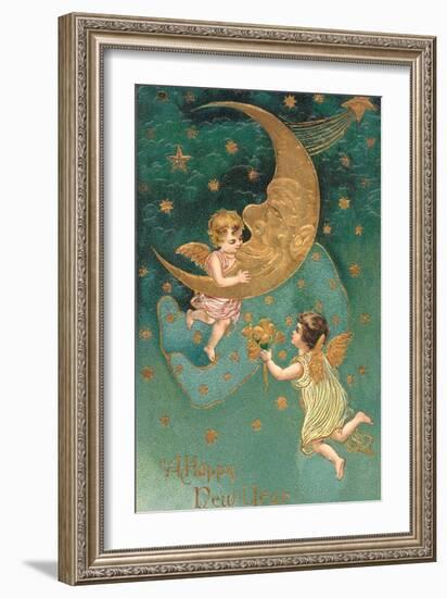 Happy New Year, Cherubs at Moon-null-Framed Art Print