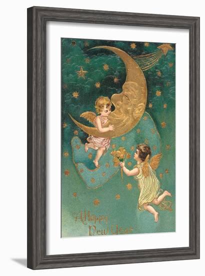 Happy New Year, Cherubs at Moon-null-Framed Art Print