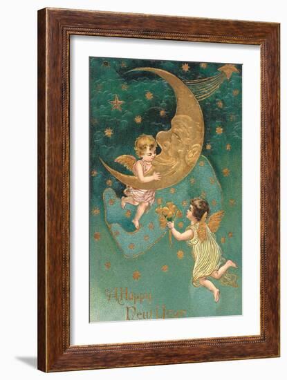 Happy New Year, Cherubs at Moon-null-Framed Art Print