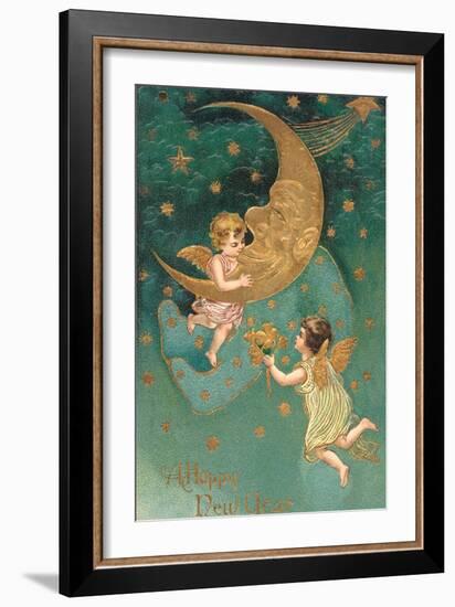 Happy New Year, Cherubs at Moon-null-Framed Premium Giclee Print