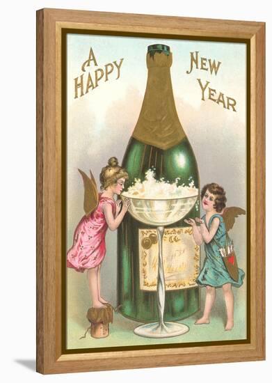 Happy New Year, Cherubs with Champagne-null-Framed Stretched Canvas