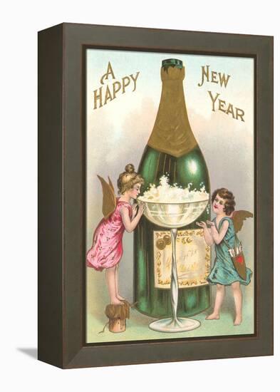 Happy New Year, Cherubs with Champagne-null-Framed Stretched Canvas