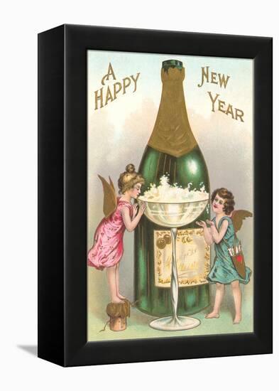 Happy New Year, Cherubs with Champagne-null-Framed Stretched Canvas