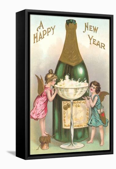 Happy New Year, Cherubs with Champagne-null-Framed Stretched Canvas