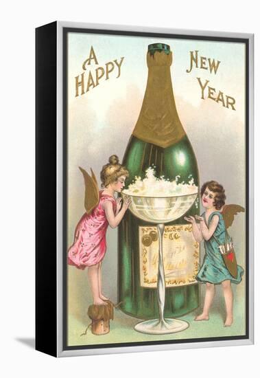 Happy New Year, Cherubs with Champagne-null-Framed Stretched Canvas