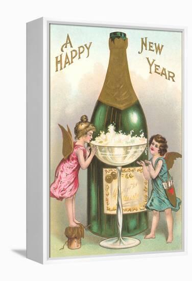 Happy New Year, Cherubs with Champagne-null-Framed Stretched Canvas