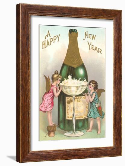 Happy New Year, Cherubs with Champagne-null-Framed Art Print