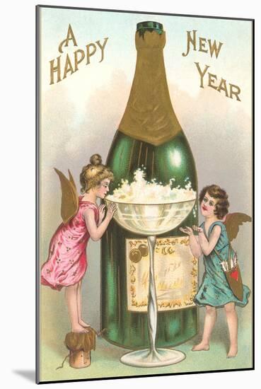 Happy New Year, Cherubs with Champagne-null-Mounted Art Print