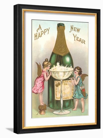 Happy New Year, Cherubs with Champagne-null-Framed Art Print