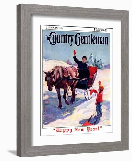 "'Happy New Year'," Country Gentleman Cover, January 1, 1928-William Meade Prince-Framed Giclee Print