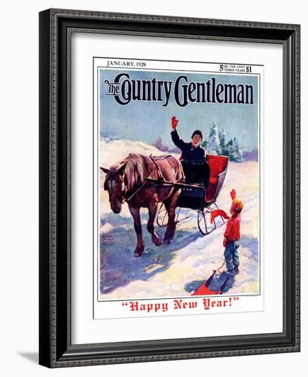 "'Happy New Year'," Country Gentleman Cover, January 1, 1928-William Meade Prince-Framed Giclee Print