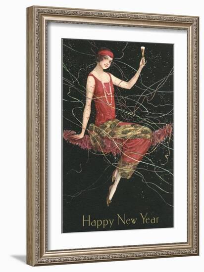 Happy New Year, Flapper with Champagne-null-Framed Art Print