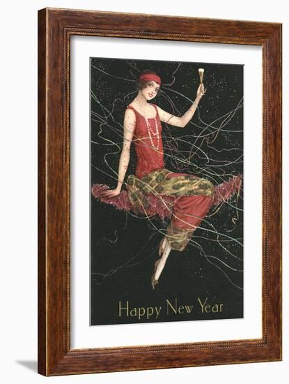 Happy New Year, Flapper with Champagne-null-Framed Art Print