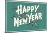 Happy New Year, Holly on Blue-Gray Background-null-Mounted Art Print