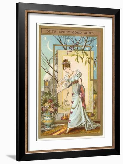 Happy New Year, Lady with Fan-null-Framed Art Print