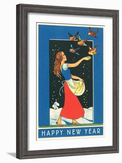 Happy New Year, Match Girl Feeding Birds-null-Framed Art Print