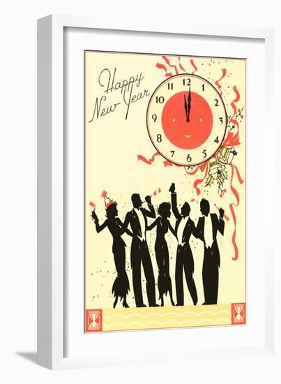 Happy New Year, Men in Tuxedos, Clock at Midnight-null-Framed Art Print