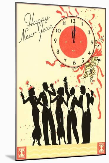 Happy New Year, Men in Tuxedos, Clock at Midnight-null-Mounted Art Print