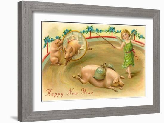 Happy New Year, Performing Pigs-null-Framed Art Print