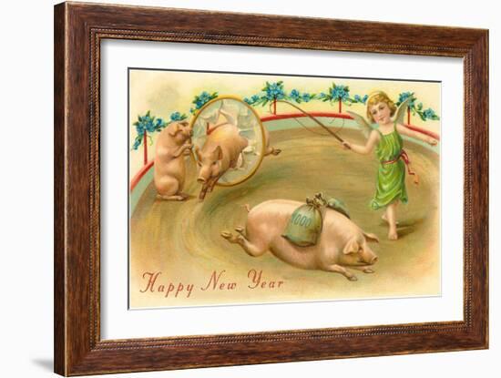 Happy New Year, Performing Pigs-null-Framed Art Print