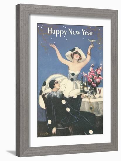 Happy New Year, Pierrot Celebrating-null-Framed Art Print