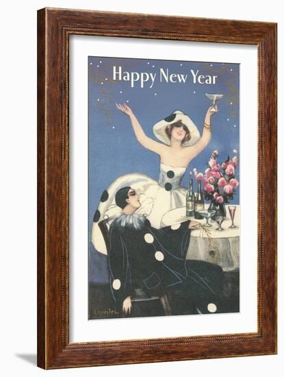 Happy New Year, Pierrot Celebrating-null-Framed Art Print