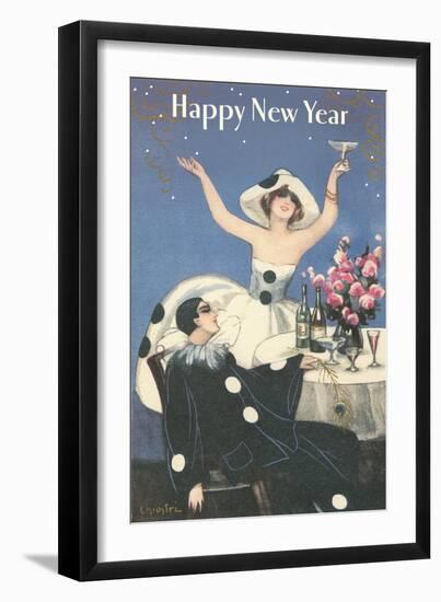Happy New Year, Pierrot Celebrating-null-Framed Art Print