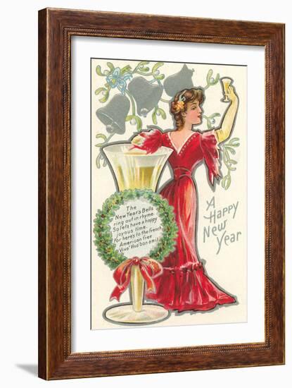 Happy New Year, Victorian Lady, Poem-null-Framed Art Print