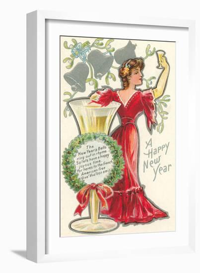 Happy New Year, Victorian Lady, Poem-null-Framed Art Print