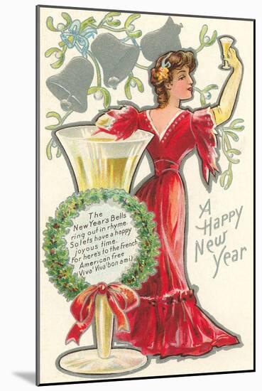 Happy New Year, Victorian Lady, Poem-null-Mounted Art Print