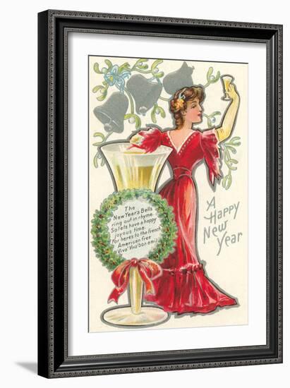 Happy New Year, Victorian Lady, Poem-null-Framed Art Print