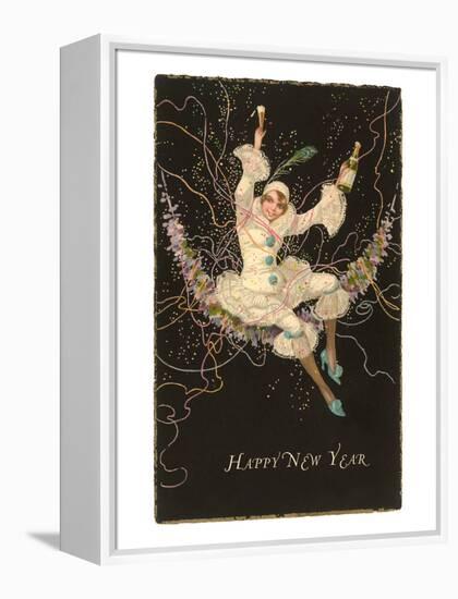 Happy New Year with Costumed Girl-null-Framed Stretched Canvas