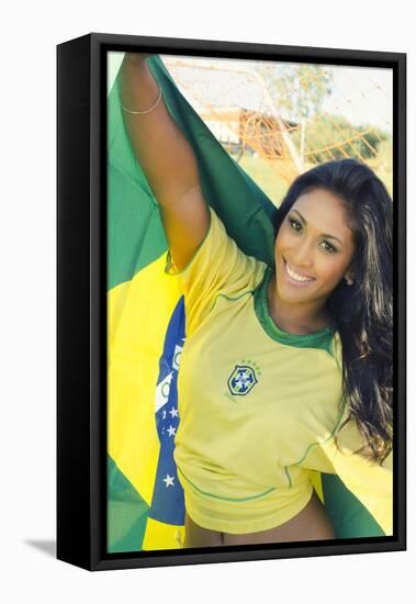 Happy Smiling Brazil Soccer Football Fan.... (Brazil World Cup Finals 2014)-BCFC-Framed Premier Image Canvas