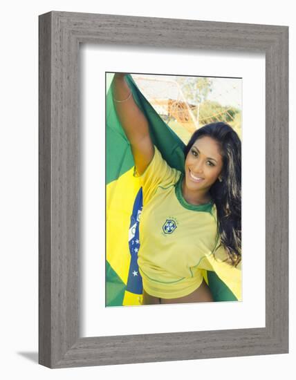 Happy Smiling Brazil Soccer Football Fan.... (Brazil World Cup Finals 2014)-BCFC-Framed Photographic Print