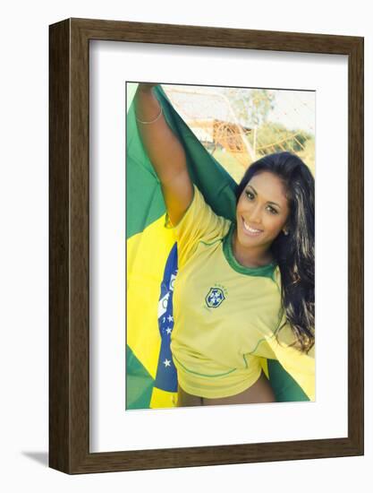 Happy Smiling Brazil Soccer Football Fan.... (Brazil World Cup Finals 2014)-BCFC-Framed Photographic Print