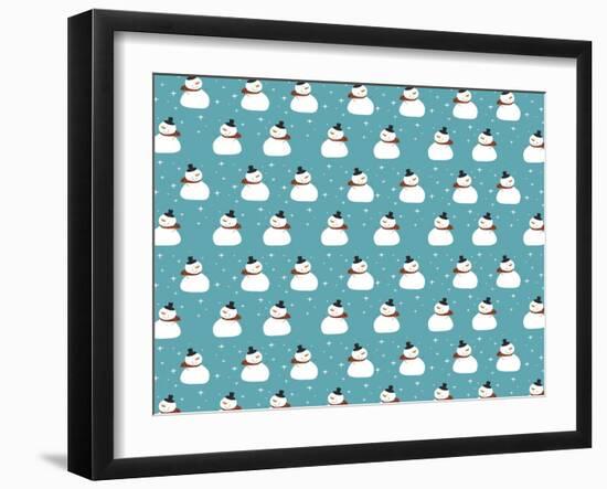 Happy Snow Man Turquoise Pattern 1-Anne Cote-Framed Giclee Print