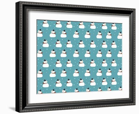 Happy Snow Man Turquoise Pattern 1-Anne Cote-Framed Giclee Print