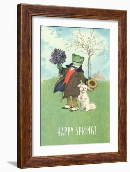 Happy Spring, Dressed Frog and Dog-null-Framed Art Print