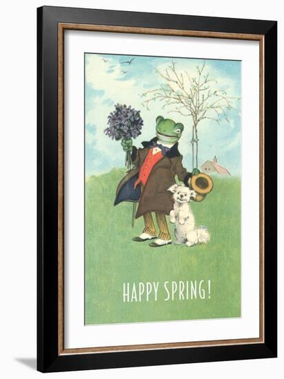 Happy Spring, Dressed Frog and Dog-null-Framed Art Print