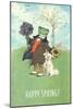 Happy Spring, Dressed Frog and Dog-null-Mounted Art Print