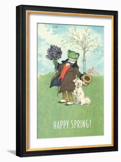 Happy Spring, Dressed Frog and Dog-null-Framed Art Print