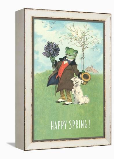 Happy Spring, Dressed Frog and Dog-null-Framed Stretched Canvas