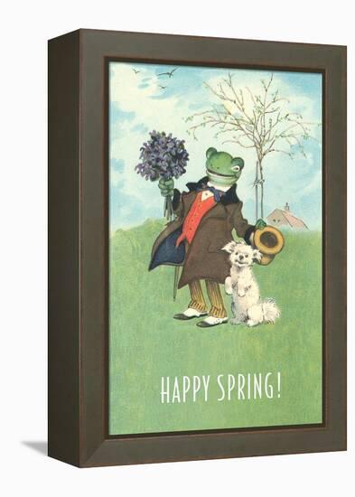 Happy Spring, Dressed Frog and Dog-null-Framed Stretched Canvas