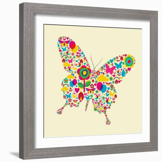 Happy Spring Time Butterfly Composition. File Available-Cienpies Design-Framed Art Print
