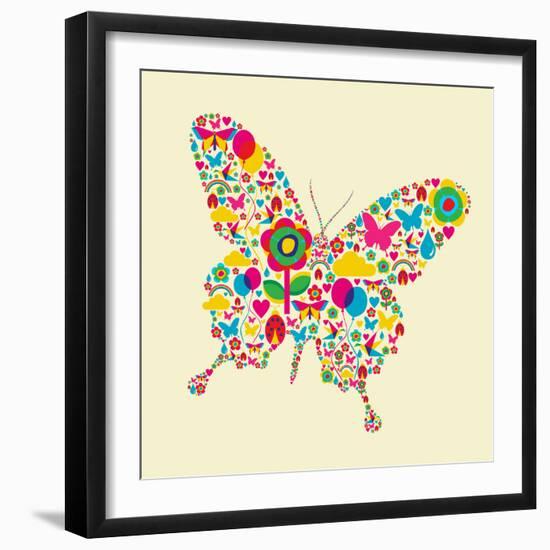 Happy Spring Time Butterfly Composition. File Available-Cienpies Design-Framed Art Print